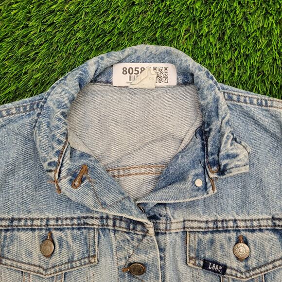 Vintage 80s LEE Denim Cropped Jacket Womens S/M 19x18 Faded - Picture 9 of 13